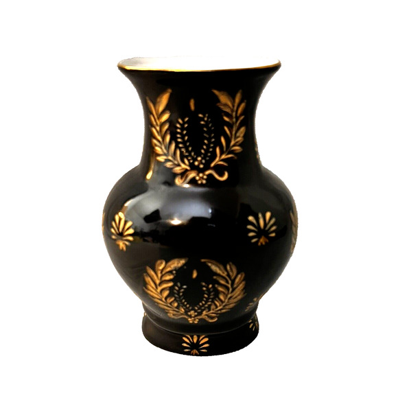 Andrea Sakek Vase Black Gold Vintage Traditional Ceramic Regency Home Decor - Picture 1 of 12